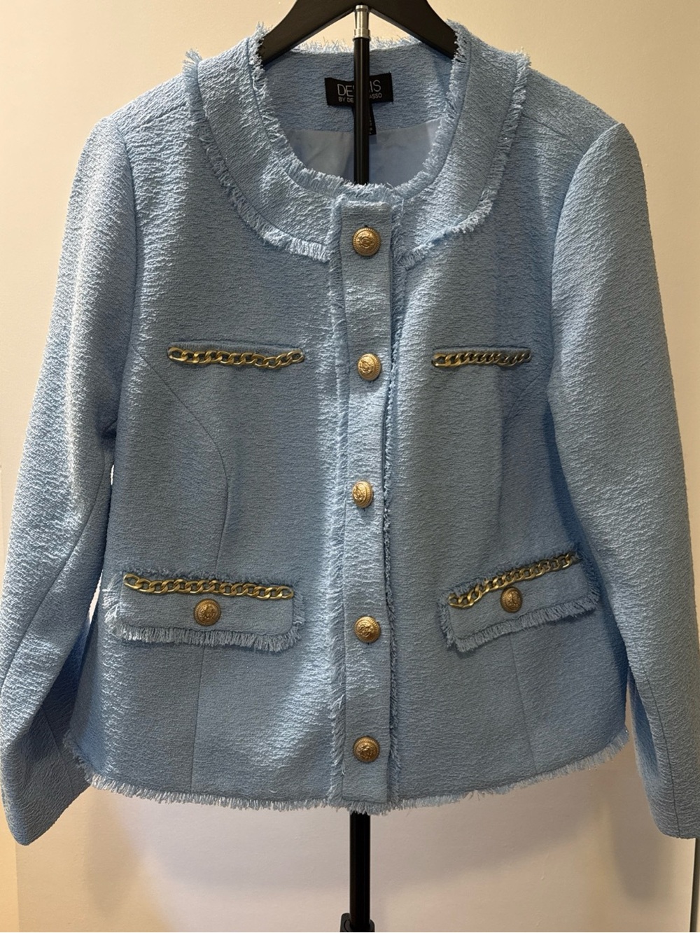 Dennis Basso Textured Jacket with Goldtone Chain Detail Blue plus Size 18w NWOT